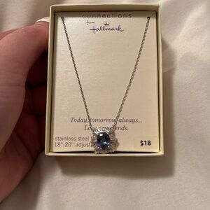 Hallmark Silver Necklace with Deep Blue Stone